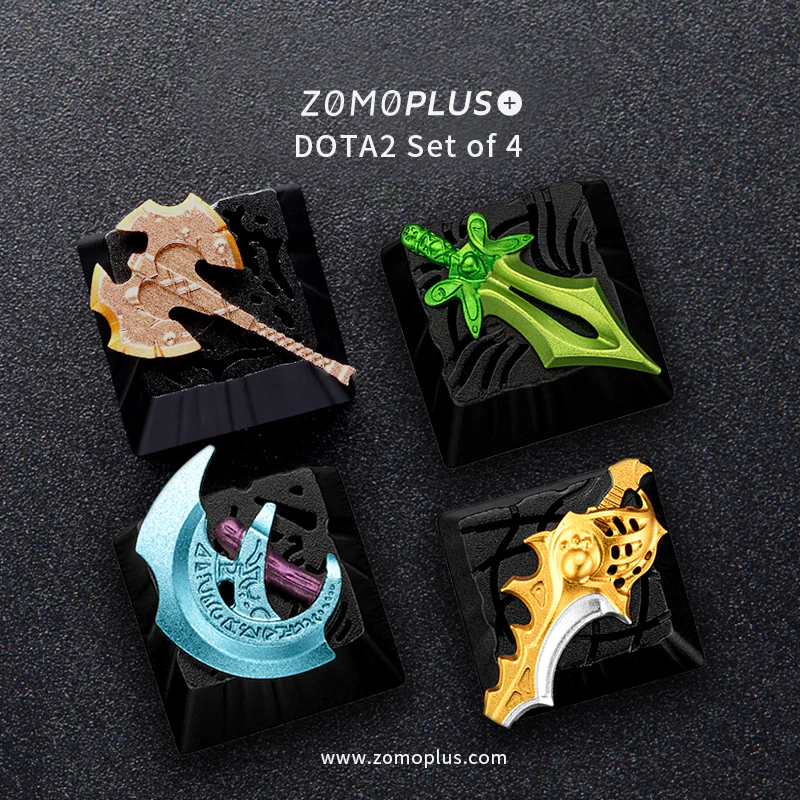 DOTA2 SERIES ALUMINUM ARTISAN KEYCAP SET OF 4 Green and golden