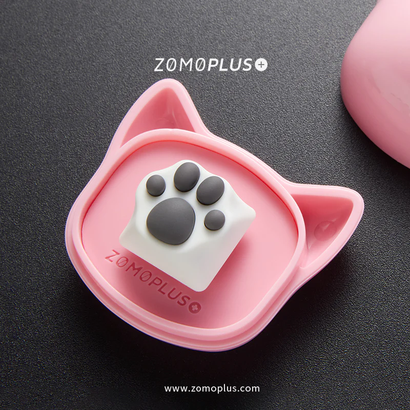 ABS & SILICONE KITTY PAW ARTISAN KEYCAP KEYCAP COLOR: WHITE, PAW COLOR: GREY